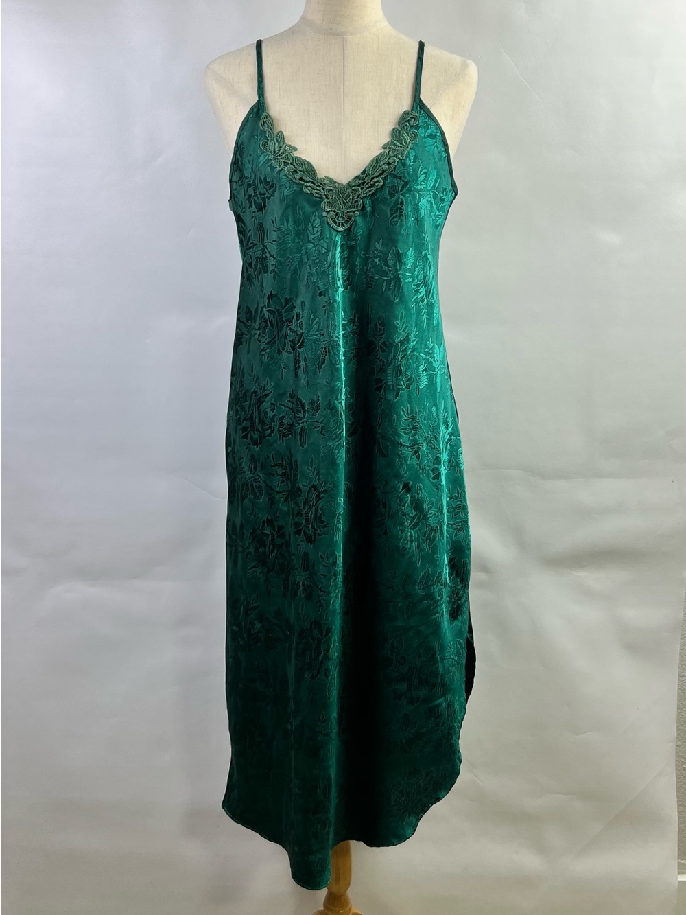 Inner Most Green Satin Lace Slip Dress Nightgown Size M